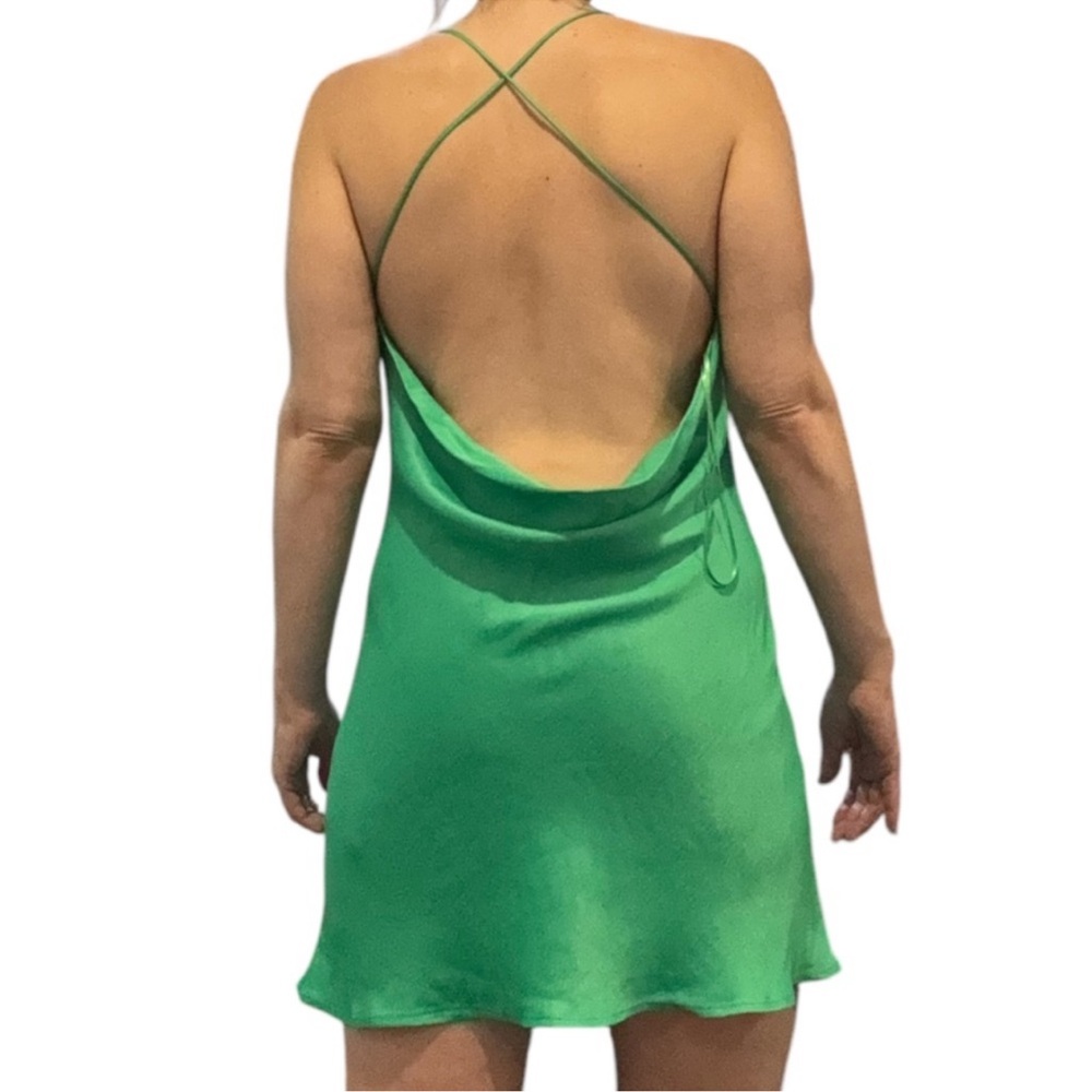Zara Green Slip Mini Dress With Cross Back - Picture 4 of 12
